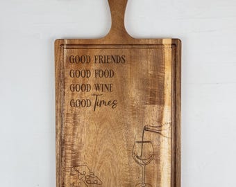 Custom Engraved Acacia Serving Board, Juice Groove, Personalized Cutting Board, Kitchen Gift – 30x23 | WEST