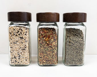 Square Glass Acacia Wood Lid Spice Jar – 120ml - | RICO