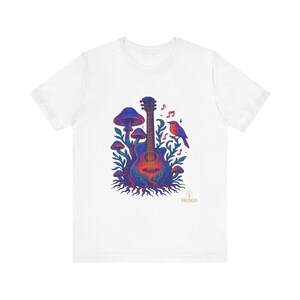 Nature-Inspired Guitar Tee, Music Lover Shirt, Boho Style T-Shirt, Gift for Musicians, Eco-Friendly Apparel