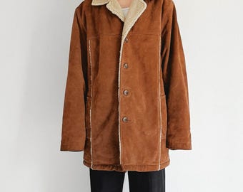 Vintage Damenmantel aus braunem Shearling – Brauner Wildledermantel aus den 1990er Jahren – Jacke mit Shearling-Futter