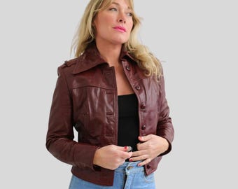 Women's Burgundy Leather Jacket - Real Bomber Leather Jacket - Sheepskin Jacket - Gift For Her