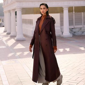 Vintage Brown Suede Trench Coat: Genuine Leather Overcoat