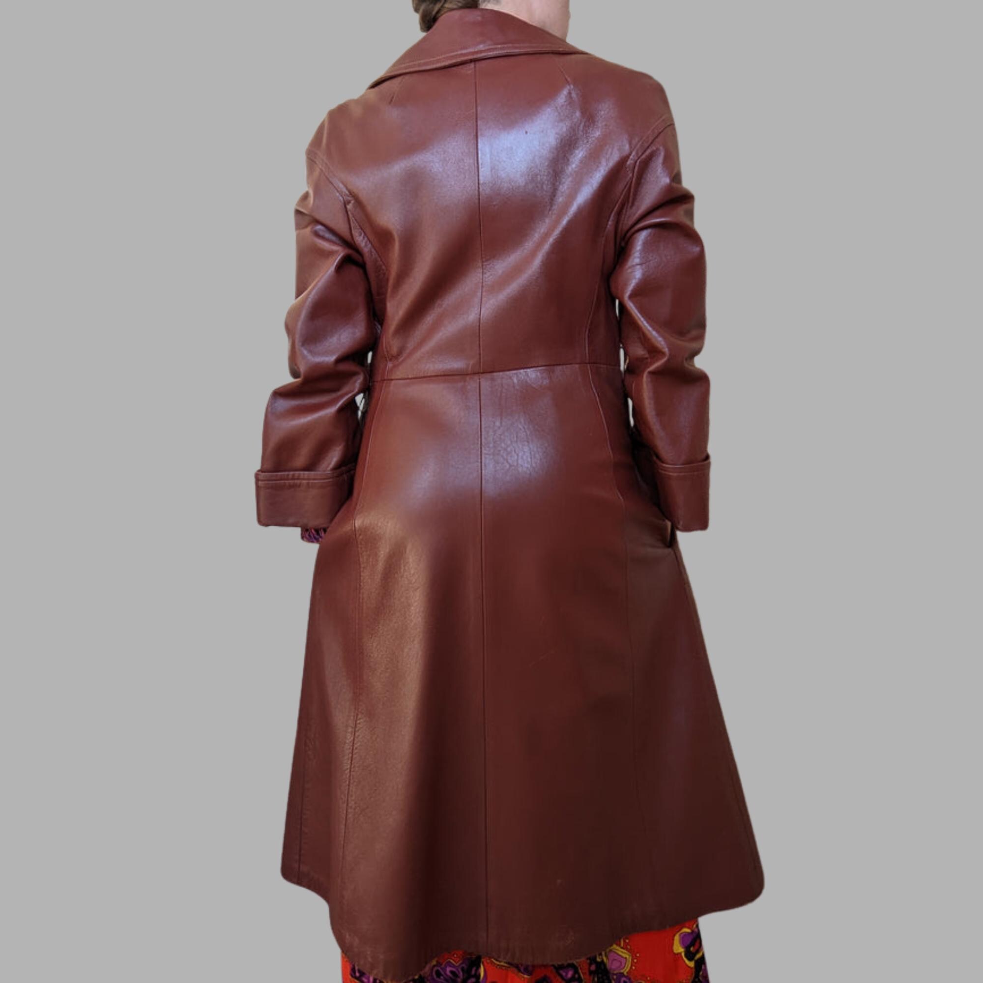 ハンドメイドのバーガンディレザートレンチコート：ヴィンテージダブル