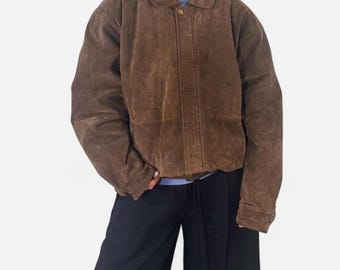 Women’s Vintage Brown Suede Bomber Jacket – Real Suede Leather Oversized Zip-Up Jacket - Gift For Her