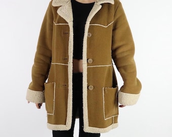 Vintage 1970s Shearling Suede Coat: Penny Lane Style Fur-Lined Jacket