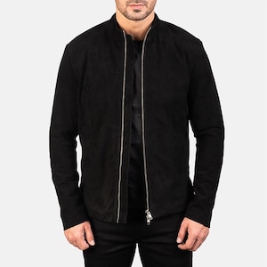 Men&#39;s Black Suede Bomber Jacket: Classic Leather Outerwear