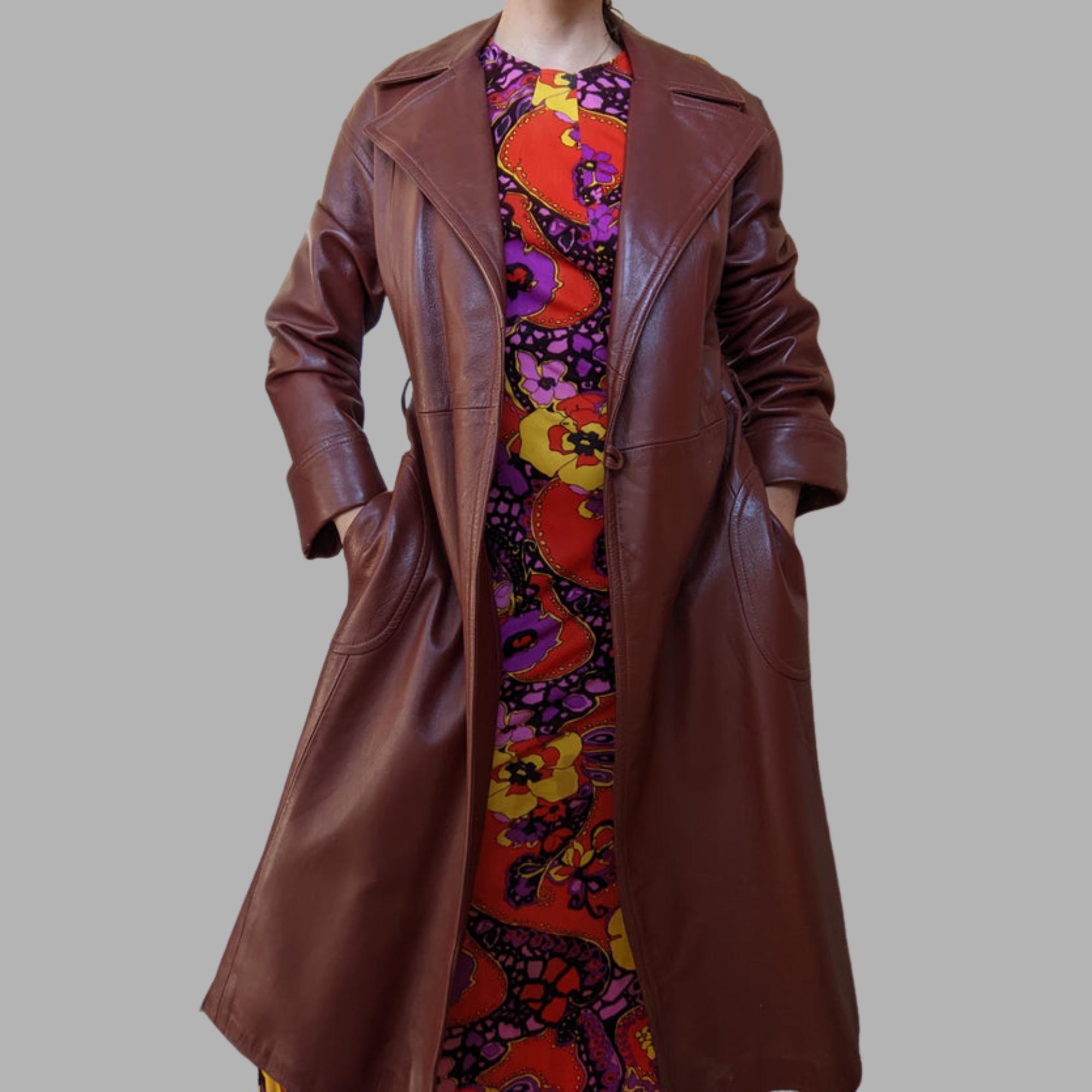 ハンドメイドのバーガンディレザートレンチコート：ヴィンテージダブル