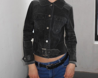 Vintage 80s/90s Black Corduroy Side Buckle Cinch Waist Mid Weight