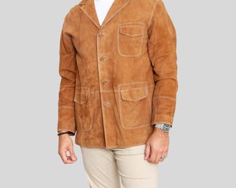Men’s Tan Suede Leather Blazer – Genuine Suede Casual Jacket with Patch Pockets - Gift For Him