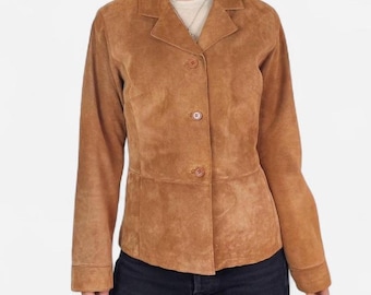 Blazer in pelle scamosciata marrone chiaro da donna - Giacca con bottoni in vera pelle scamosciata - Blazer in pelle scamosciata vintage - Regalo per lei
