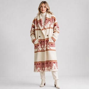 Soft Pink Fleece Coat Yellowstone Inspired Aztec Western Jacket Gift For Her