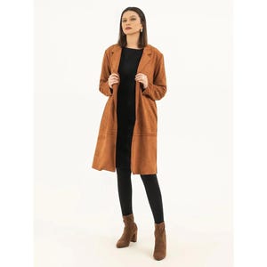 Vintage Suede Leather Trench Coat: Handmade Western Style