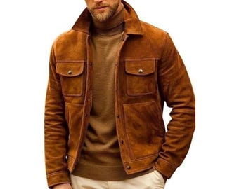 Handmade Goatskin Suede Biker Jacket: Brown Bomber, Western Style
