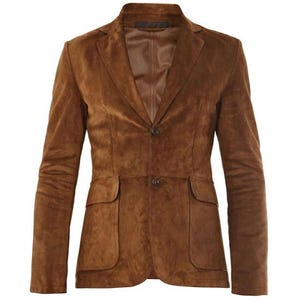 Handmade Suede Leather Blazer: Men&#39;s Brown Formal Coat