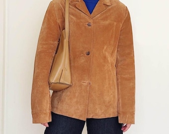 Vintage 70s Women’s Suede Jacket – Tan Brown Suede Blazer Coat
