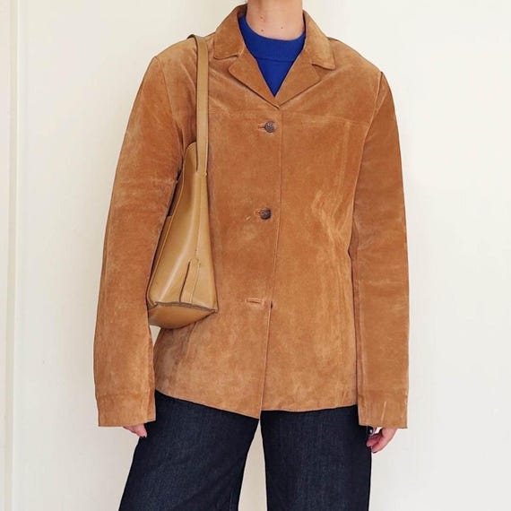 Vintage 70s Women’s Suede Jacket – Tan Brown Suede Blazer Coat