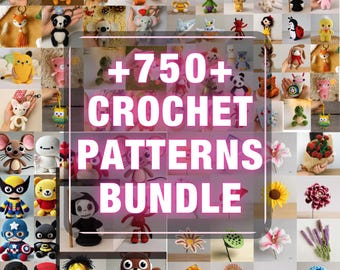 750+ Amigurumi Crochet Pattern Bundle with Keychains, Flowers, Cartoon Characters, Animals, Plushies, Toys PDF | Instant Digital Download