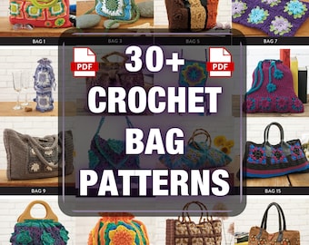 30 Crochet Bag Patterns PDF Bundle, Easy Beginner Purse, Boho Tote, Granny Square Bag, Summer Shoulder Backpack DIY Crochet