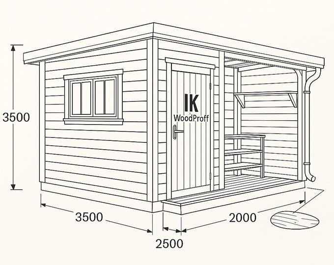 Featured listing image: DIY Garden Shed with Firewood Storage: Wooden Outdoor Cabin PDF Plan (3.5x2.5)