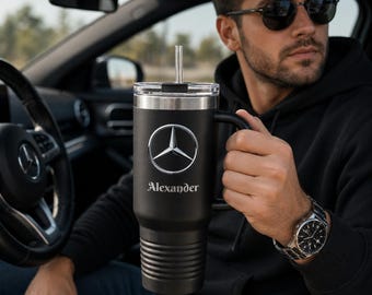 Vaso térmico personalizado inspirado en Mercedes - Taza de viaje para amantes de los coches / Vaso térmico de 1,2 litros (40 oz)