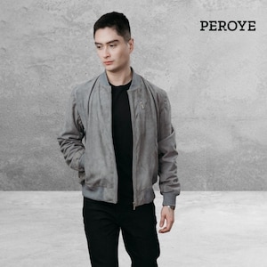 Gray Suede Bomber Leather Jacket for Men - Sheep Leather Jacket + Suede Jacket -  Vintage Handmade Bomber Jacket - Gray Leather Jacket