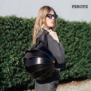 Leather Backpack - Black Real Cow Leather Bag for Women and Men - Unique Shape Designer Bag - High Quality Travel Office School Backpack
