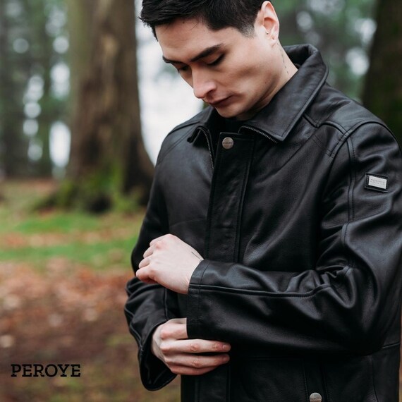 Handcrafted Black Cow Leather Trench Coat: Men's Formal Outerwear