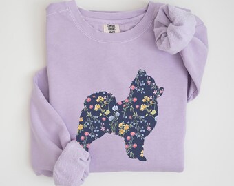 POMMER SWEATSHIRT, Blumen Pomeranian Comfort Colors® Sweatshirt, Blumen-Hundehemd, Pommern-Shirt, Pommern-Geschenk, Haustier-Sweatshirt