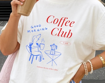 Shirt COFFEE CLUB HOND, handgetekende hondent-shirt, koffieliefhebbers T-shirt, hond drinkt koffie, shirt ochtendpersoon, hond moeder cadeau