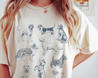 VINTAGE DOGS SHIRT, Vintage Dog Illustrations Tshirt, Gifts For Dog Lovers Retro 90's Dog Shirt, Vintage Sea Animals, Comfort Colors Dog Tee