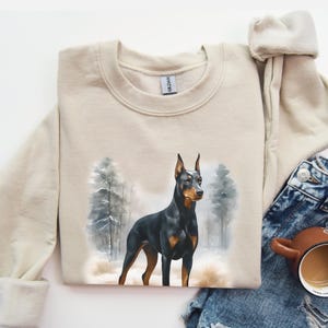 DOBERMAN SWEATSHIRT, Doberman Shirt, 90&#39;s Vintage Style Animal Sweatshirt, Nostalgic Winter Doberman Sweater, Dog Lover Gift, Retro Dog