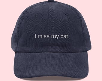 CAPPELLO GATTO DA PAPÀ, berretto vintage in velluto a coste ricamato "Mi manca il mio gatto", regalo per amanti dei gatti, cappello per gattara single, regali divertenti per gatti, cappello per mamma gatta, amante dei gatti