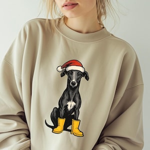 GREYHOUND CHRISTMAS SWEATSHIRT, Cut Whippet Xmas Sweater, Festive Dog Sweatshirt, Pet Lover Gift, Christmas Sweater