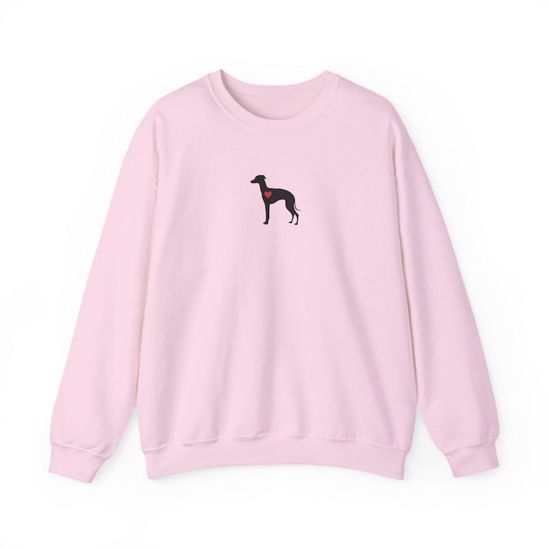 GREYHOUND SWEATSHIRT, kleines Windhund-Silhouette-Shirt, Herz Whippet Sweatshirt, Windhund-Besitzer Geschenk, italienisches Windspiel, Hundeliebhaber Light Pink
