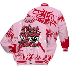 Pink Ice 5s Varsity Jacket, Arctic Pink Color Matching Outfits, Meme Quote Graphic Streetwear Unisex Sneaker Match Shirts