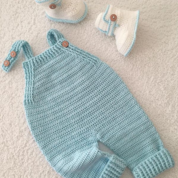 Padrão de macacão de crochê para bebê, macacão de crochê fácil para bebê | Roupa para recém-nascido de 0 a 3 meses | Padrão em PDF em inglês