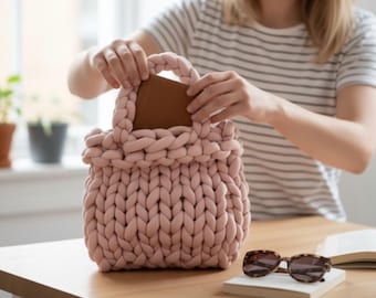 Chunky Knit Tote Bag Pattern | Beginner Friendly Crochet Handles (PDF Download)
