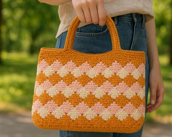 Beginner Crochet Shoulder Bag Pattern | Color Block Beach Tote (PDF Pattern)