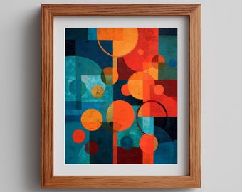 Mid-Century Modern Geometrischer Druck - Orange und Petrol (Digitaler Download)