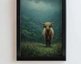 Highland Kuh Malerei: Stimmungsvolle schottische Landschaftsmalerei (Digitaler Download