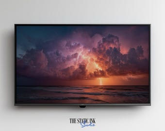 Stormy Ocean Lightning Frame TV Art, Coastal Landscape (Digital Download)