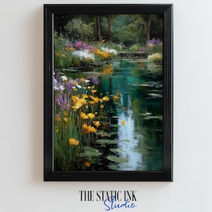 Wildflower Pond Printable Wall Art | Impressionist Garden Landscape | Tranquil Summer Nature Digital Download