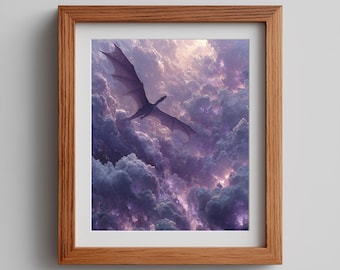 Fantasy Dragon Art Print – Celestial Purple Sky Scene (Digital Download)