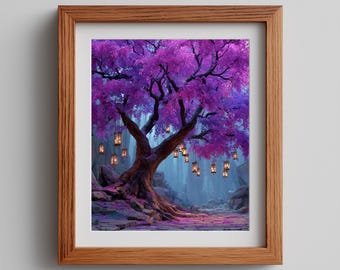 Digitale kunst Violet Tree - Enchanted Fantasy Forest-print (digitale download)