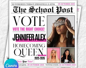 Homecoming Queen/King Vote Flyer Template: DIY Election Campaign (Digital Download)