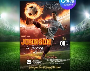 Ronaldo Birthday Invitation, CR7 Birthday, Ronaldo Birthday Invite, Soccer Birthday Invitation, Kids Birthday Invitation, Canva Editable