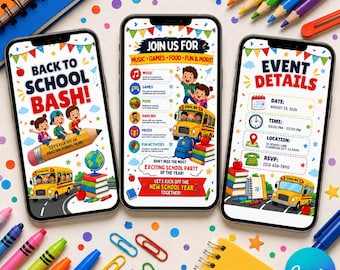 Back to School Bash Video Invitation, Animated Canva Template (Digital Download)