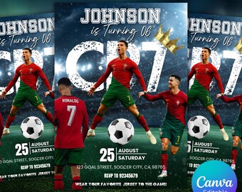 Ronaldo Birthday Invitation, CR7 invitation, Editable Ronaldo Invitation, Soccer Invitation, Canva Template, Instant Download, ANY AGE