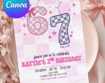 6-7 Birthday Invitation for Girls, Editable Meme Trending Six Seven Party Invite, Bruh, Girl Birthday, Kids Birthday Digital Invite
