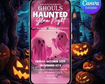Pink Ghost Halloween Invitation for Girls | Cute Editable Digital MP4 Phone Invite | Spooky Costume Party Canva Template Instant Download